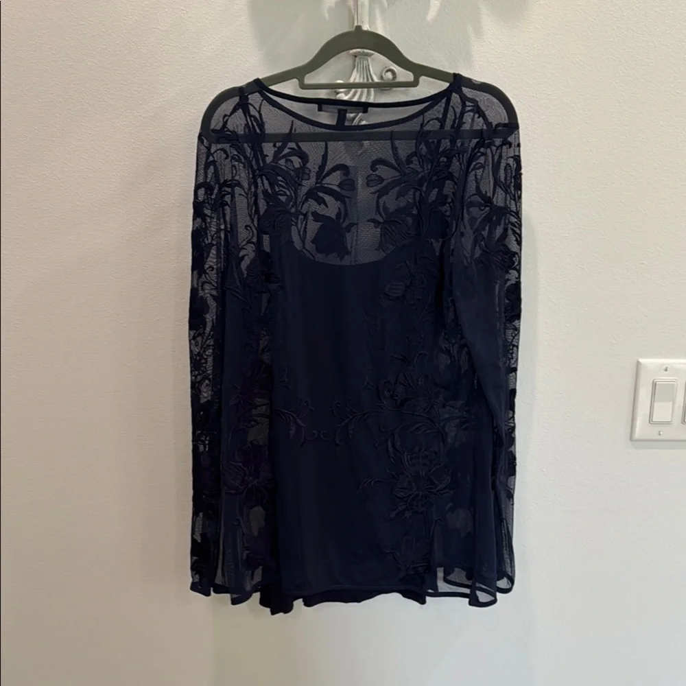 Elegant Navy Sheer Blouse - Picture 6 of 10
